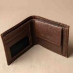 Men’s Textured Leather Coin Wallet with ID Window (Classic Brown) - Image 2